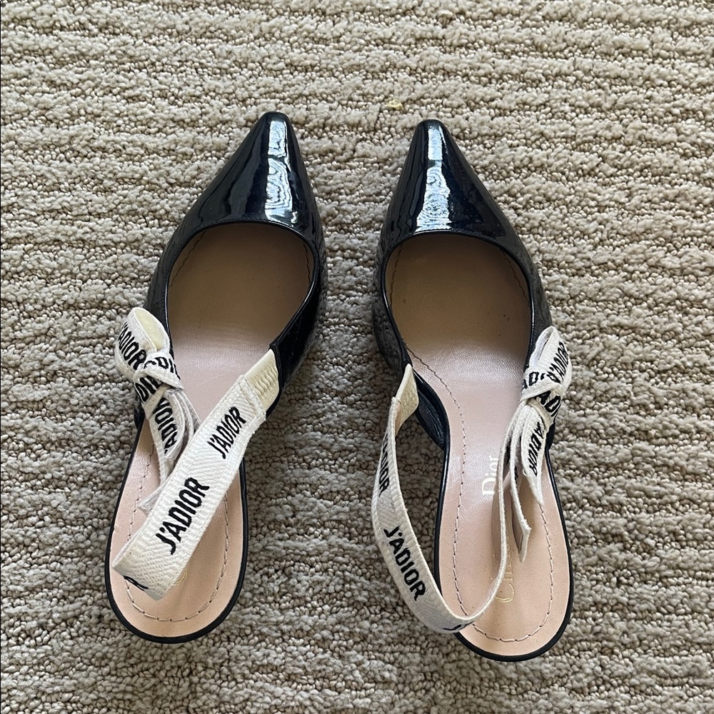 Dior Black Patent Leather J'Adior Slingback Heels